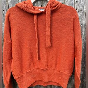 Madewell Orange Hooded Cotton Pullover Sweater
